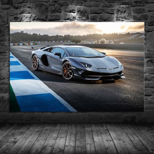 Modern Wall Art Canvas Paintings Sport Car Aventador SVJ SilverRace Racing Car Picture Living Room Decor Posters and Prints