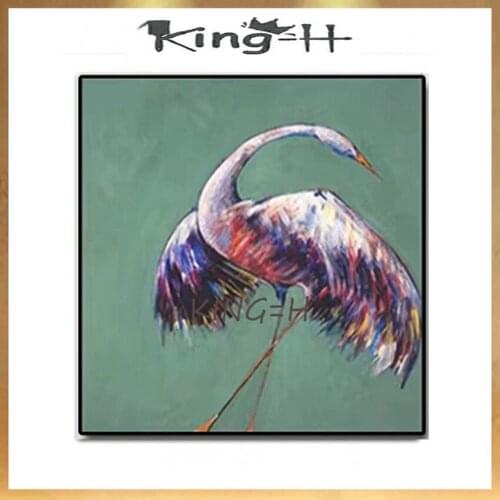 Childrens Room Decoration Red-Crane Birds Oil Painting Pure Hand Painted Abstract Animal Canvas Wall Art For Hotel Decoration