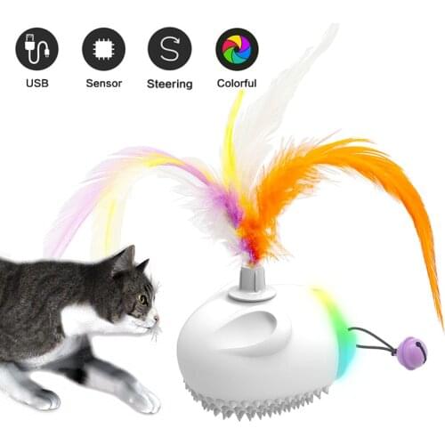 Smart Jumping Ball Pet Cat Toy Feather Teaser Interactive Electric Led Cat Toy Bell Automatic Teasing Training Usb Charging