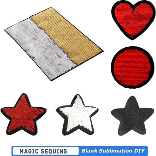 10pcs Blank Sublimation Embroidery Sequined Star Patches Jeans Jackets Clothing Stitching DIY Applique Patch