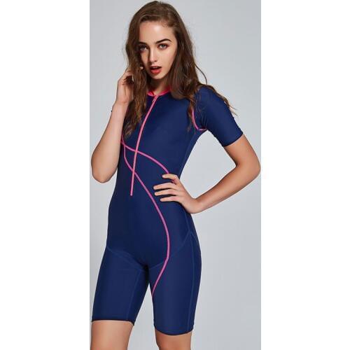 Womens One Piece Shorty Rash Guard, Dive Skin Front Zip Wetsuit Short Sleeve for Swimming Surfing Snorkeling Swimsuit Sun Suit