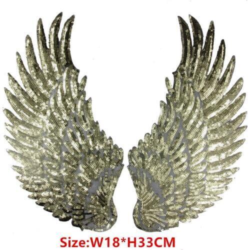 1pair Sequins patch DIY Wings patches for clothes Sew-on embroidered patch motif applique deal with it free shipping
