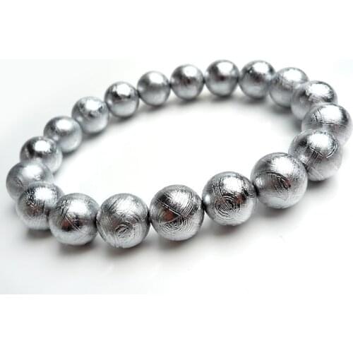 10mm Natural Gibeon Meteorite Stretch Charm Powerful Women Man Jewelry Round Beads Bracelets