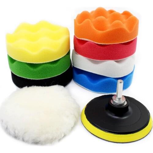 10PCs 4inch Car Polishing Pad Kit, Sponge ,Wool Polishing Pad Set with M10 Drill Adapter, Buffer Polisher Kit Drill Buffing Kit