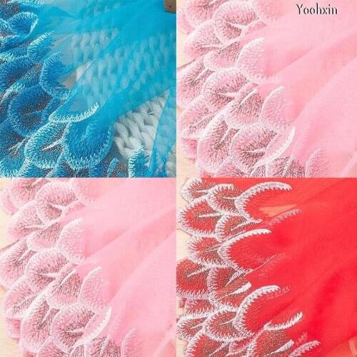 25CM Wide New Embroidery pink flower knit lace fabric trim ribbon DIY sewing applique tassel collar fringe craft wedding supply