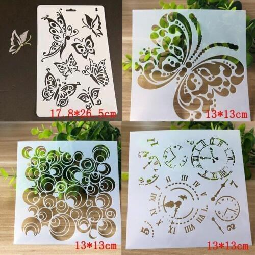 4pcs Stencil Butterfly Painting Template DIY Scrapbooking Bullet Journal Accessories Stencils For Decor Cake Stencil Reusable