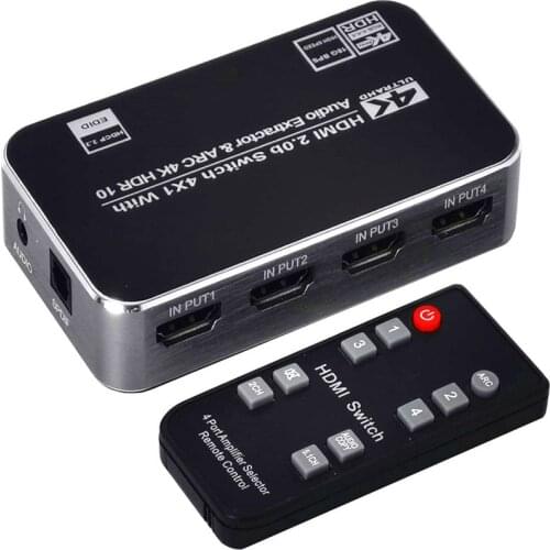 4 In 1 Out Switcher 4K HDMI-Compatible Switch Splitter Audio Extractor with ARC IR Control for XBOX TV PS4 Support Dolby Vision