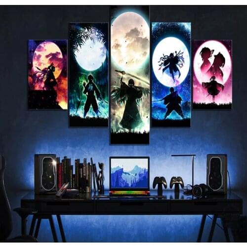 5Pcs Characters Japan Anime Demon Slayer Wall Art Decoration Accessories HD Canvas Framework Wall Paintings For Kids Living Room