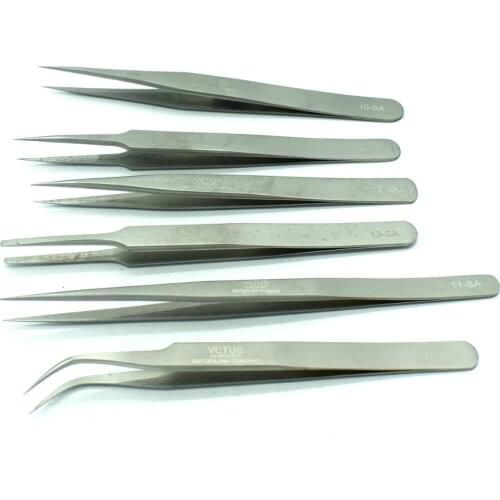6pcs Jewellery Making Tweezers Stainless Steel Beads Tweezers anti-magnetic Precision Mounting Tool Set