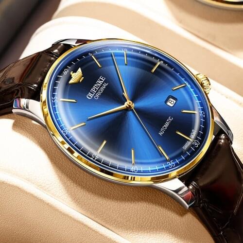 OUPINKE Swiss Movement Brand Authentic Top Ten Mens Watches Mens Automatic Mechanical Watches Thin Leather Belt 3269