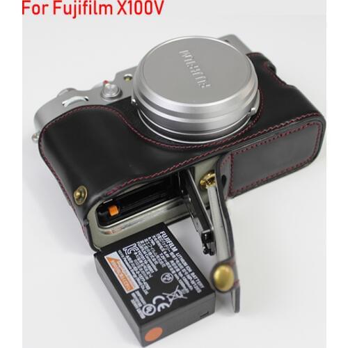 Portable PU Leather Case Camera Bag cover for Fujifilm Fuji X100V X-100V Half Body Set Cover with Battery Opening