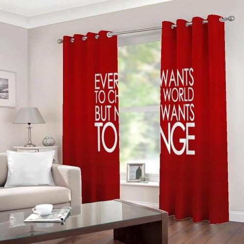 Nordic Pure red Creative English letter Home Decor Curtains Large window for Living Room Bedroom Drapes Sets 2 panels with hooks