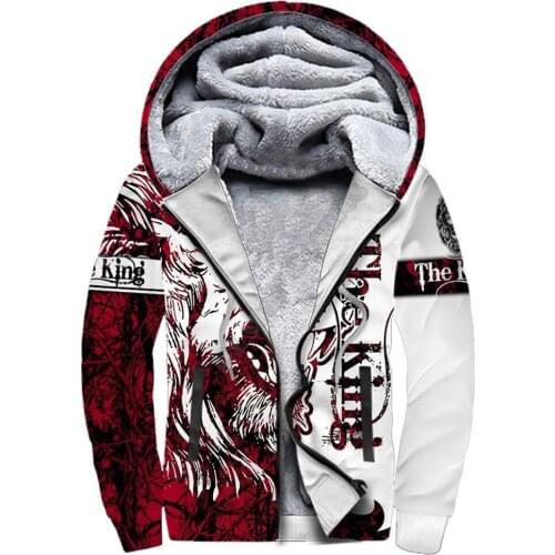 King Lion Tattoo 3D printed Fleece zipper Hoodies Men Women Winter Warm plus velvet jacket cosplay costumes Casual Coat 01