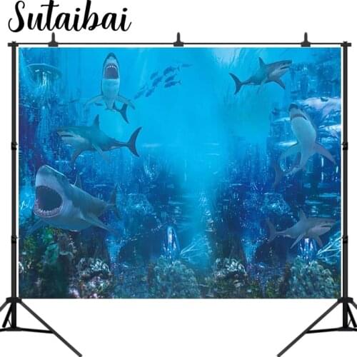 Shark Under The Sea World Photography Backdrop for Birthday Party Banner Decor Aquarium Ocean Background Photo Booth