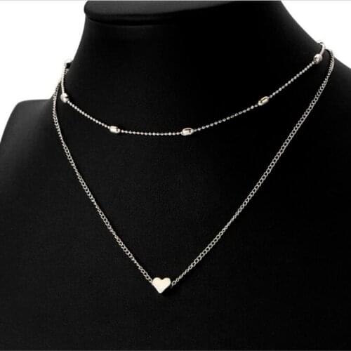 Korean Peach Heart Multilayer Clavicle Necklace for Women Birthday Present Party Jewelry