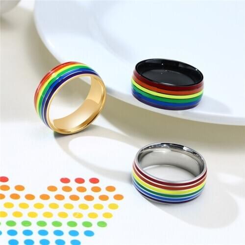 Modyle Unisex Rainbow Lines Ring Classic Stainless Steel Pride LGBT Wedding Band Women Mens Finger Jewelry Dropshpping