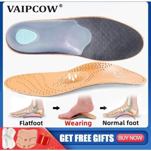 VAIPCOW Orthopedic Insoles Leather Orthotics Insole Flat Foot Health Sole Pad for Shoe Insert Arch Support for Plantar Fasciitis