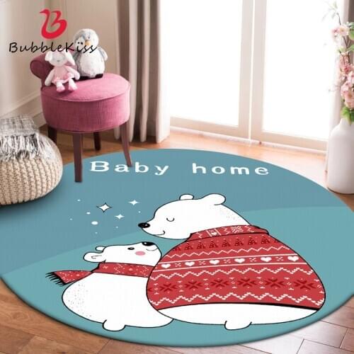 Bubble Kiss Round Rug Blue Cute Cartoon Bear Carpets For Living Room Home Soft Carpet Coffee Table Mat Bedroom Decor Area Rugs