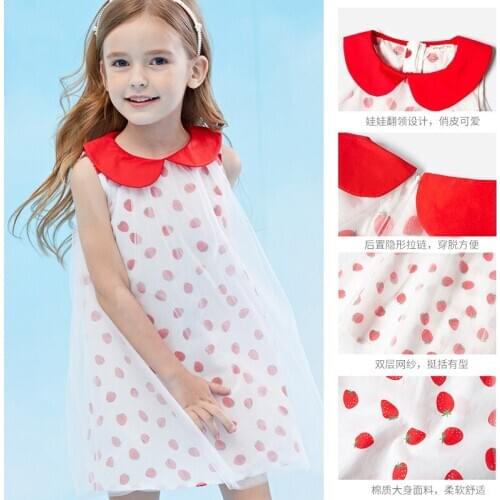 Summer 2020 new sleeveless childrens dress brand childrens doll Lapel strawberry mesh dress party dress Birthday Dress