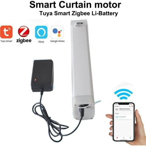 Tuya App Smart Zigbee Li Battery Curtain Motor smart home Timing on/off,RF433/APP/Voice Remote Control,for Alexa Google Home