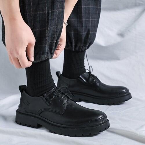 Winter New Black Thick Base Cloth Men Fall British Trend Boots Hight-Top Korean Casual Mens Shoes Genuine Leather footwear