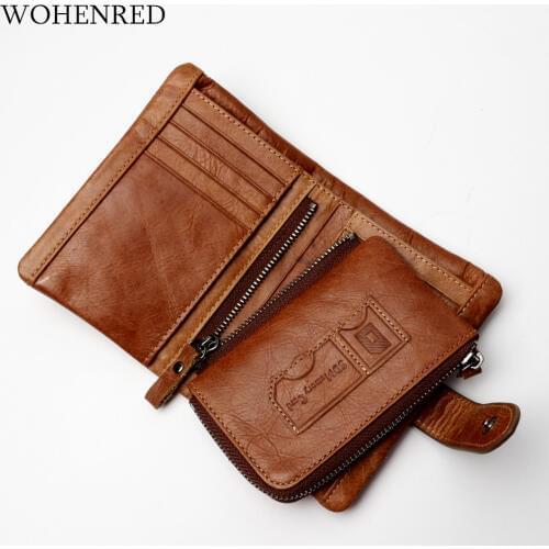 Mens Genuine Leather Wallets Short Purse Vintage Luxury Dollar Price Card Holder Pocket Male Coin Bag Brand Designer Wallet