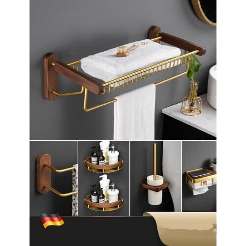 Bathroom Accessories Set Aluminum & Black Walnut Towel Rack Toilet Brush Holder Bathroom Shelf Paper Rack Robe Hook Bath Hardwar