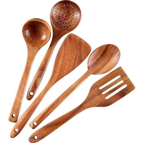 Healthy Cooking Utensils Set Wooden Cooking Tools Natural Nonstick Hard Wood Spatula and Spoons - Durable Eco-Friendly and Safe