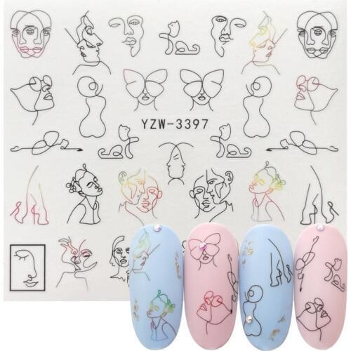 Nail Water Sticker DIY Black Abstract Image Nail Art Paper Decoration Manicure Tattoos Creative Designs Watermark Decals Tool