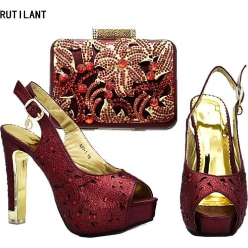 New Fashion Italian Designer Shoes and Bags Matching Set Decorated with Rhinestone Women Shoes and Bag Set In Italy Party Pumps