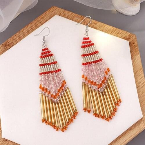 Newest Ethnic Womens Jewelry Accessories Bohemia Handmade Beaded Earrings Boho 2021 Long Tassel Beads Earrings Dangle for Women
