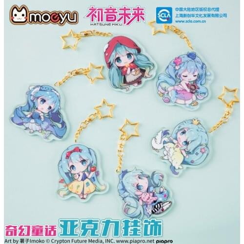 New Anime Cartoon Vocaloid Miku Acrylic Pendant 6 Styles Cute Keychain Cosplay Figure Metal KeyRing Hanging Rope Key Accessorie