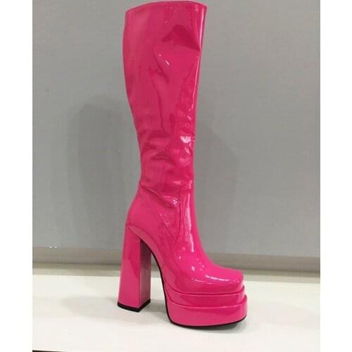 New Autumn Winter Warm Knee High Boots Women Shoes Thick High Heels Platform Stretch Boots Dress Party Lady Shoes Plus Size 43