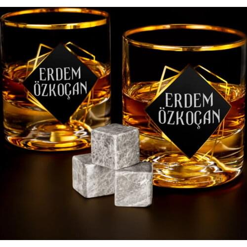 Personalized 2-Gold Series Whiskey Glass with Stones Whiskey Christmas Gift for Boyfriend Custom Gift for Friend Bar Rock Cup