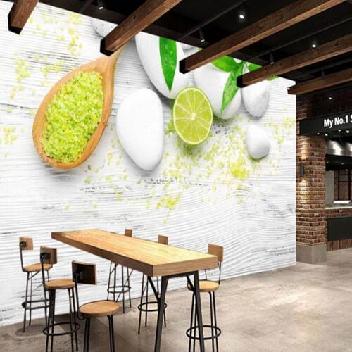 Custom 3d photo non-woven murals nordic wind retro wood grain background wall lemon wallpaper mural restaurant and kitchen