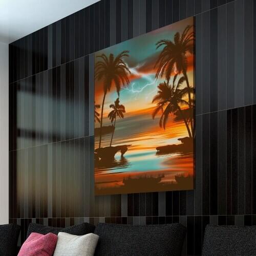Nordic Poster Beautiful Landscape During Sunset Painting Canvas Wall Art Picture Home D