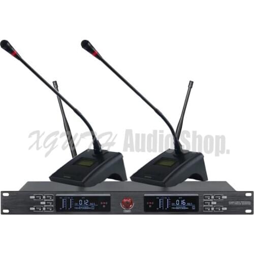 Profession UHF Wireless Microphone System Cardioid Cordless Microphone 2 Conference Gooseneck Mic