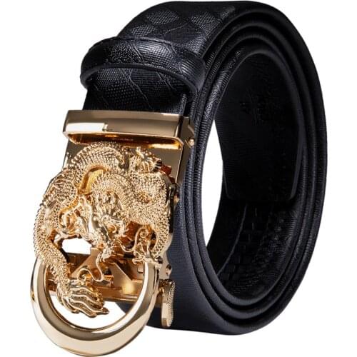Hi-Tie 33 Style Animals Automatic Buckle Mens Belts Black Leather Men Belt Ratchet Waist Straps for Dress Jeans Formal Casual XL