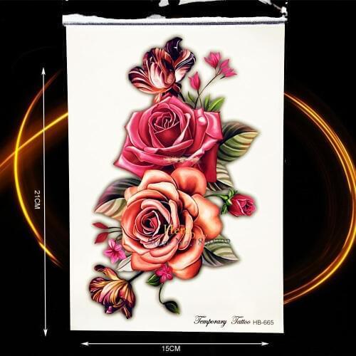 Sexy Women Body Leg Art Temporary Tattoo Rose Flower Arm Tatoo Sleeve Waterproof Back Decals Fake Shoulder Tattoo Sticker HHB665