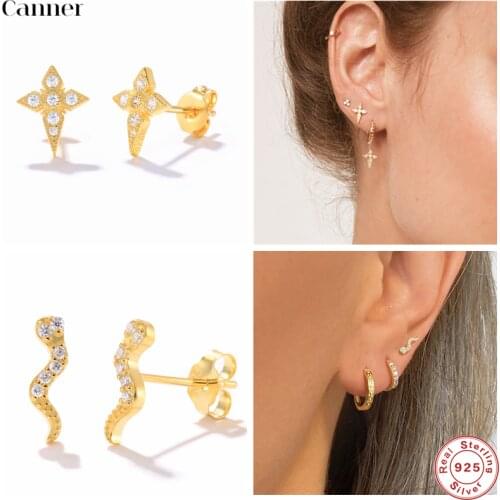 Canner 925 Sterling Silver Stud Earrings Piercing Ohrringe Luxury Fashion Crystal Luxury Jewelry For Women Wedding Pendientes W5