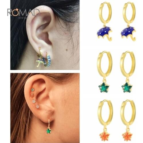ROMAD Womens Earring Boucle D’oreille 925 Sterling Silver Korean Enamel Umbrella Star Hoop Earrings For Women Summer Jewerly