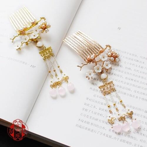 Chinese style vintage shell Pearls tassel handmade Hairpin hair Comb hair sticks Hair accessories Headwear