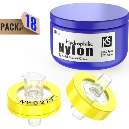 Syringe Filters,Nylon Membrane 0.22μm Pore Size,13mm Diameter,hydrophilic,18Pcs by Ks-Tek