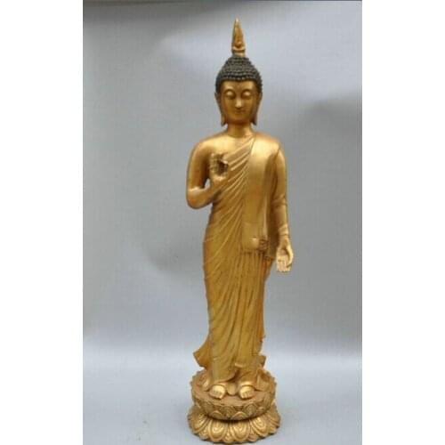 Free Shipping 28" Thailand Temple Ayutthaya Shakyamuni Standing Buddha Bronze Statue