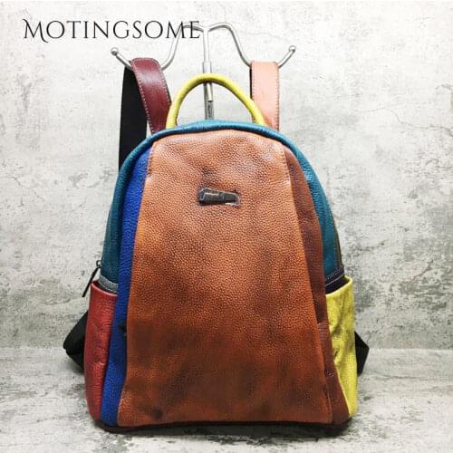 Vintage Style 100% Real Genuine Leather Backpack Women Handmade Cowhide Natural Leather Backpack Luxury Mochila Ladies 2021 New