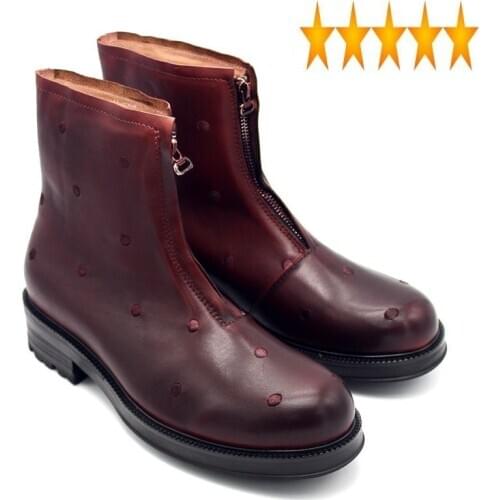 Leather Runway Real 2021 Fashion Red Cowboy Mens Zipper Thick Bottom Boots Men Top Quality Embroidery Man Shoes England