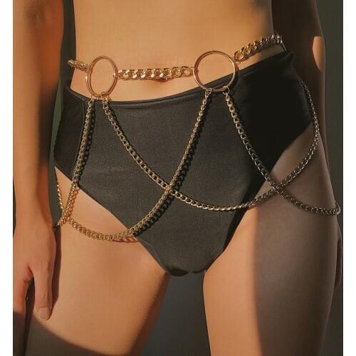 Ladies Fashion Geometric Long Belly Waist Chain For Women Personality Dress Metal Belt Female Golden Chain Belt Accessories