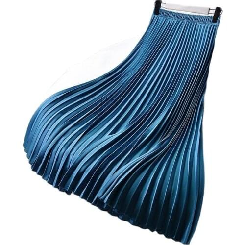 2 Layer Women Maxi Skirt A Line Mesh Midi pleat skirt High Waist Elastic Long skirt with Lining Fashion Femme 90cm Ankle Skirt