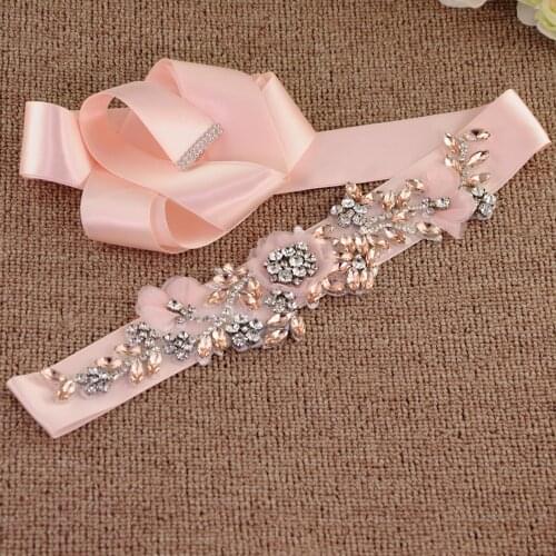 TRiXY S419-R Delicate Blush Pink Belts Bridal Sash for Pink Dresses Floral Rhinestone Belts for Women Maternity Belt for Brides