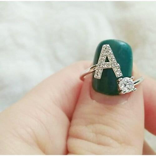 26 Letter Open Finger Ring For Women Lady Cubic Zirconia White Gold Color Initials A To Z Ring Party Gift Fashion Jewelry KCR208